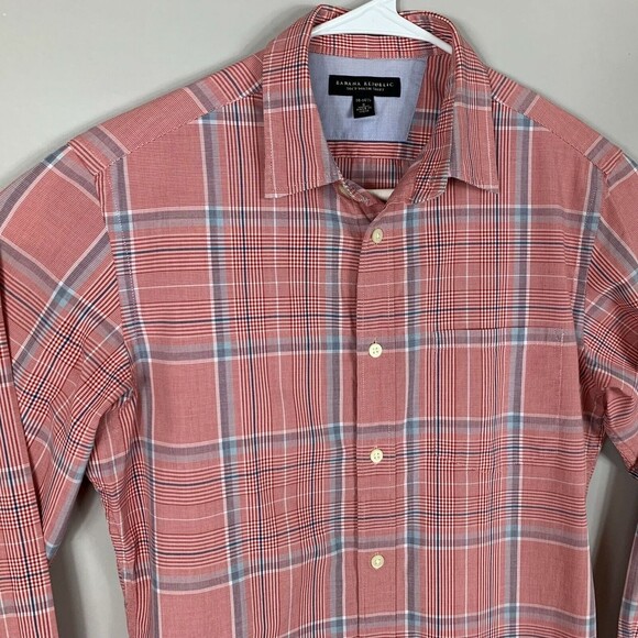 Banana Republic Soft Wash Shirt Men Small Button Up Red Window Pane - Picture 2 of 8